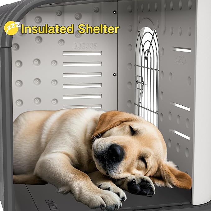 Double-Wall Plastic Dog House Outdoor Indoor,Insulated Double-Reinforced Dog House Waterproof for Small-Medium Dogs,Durable Puppy Shed with Elevated Floor & Air Vents,Easy Install and Clean