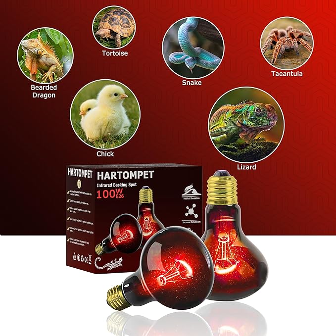 100W UVA Infrared Heat Lamp Bulb, Red Basking Spot Light for Lizard, Leopard Gecko, Turtle, and Chicks, High-Performance Red Heat Emitter for Reptile Tanks, Chicken Brooders & Terrariums