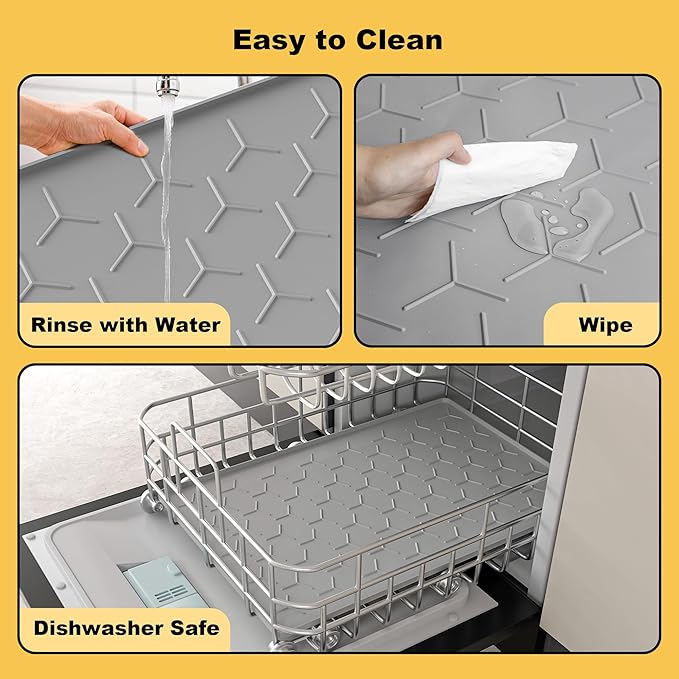 Pieviev Dog Cat Food Bowl Mat, Silicone Waterproof Food Grade Pet Food Mat for Floor, High Raised Edge to Prevent Spills, Non-Slip & Easy Clean Pet Placemat for Dog & Cat Bowls, 34''x22'', Light Gray