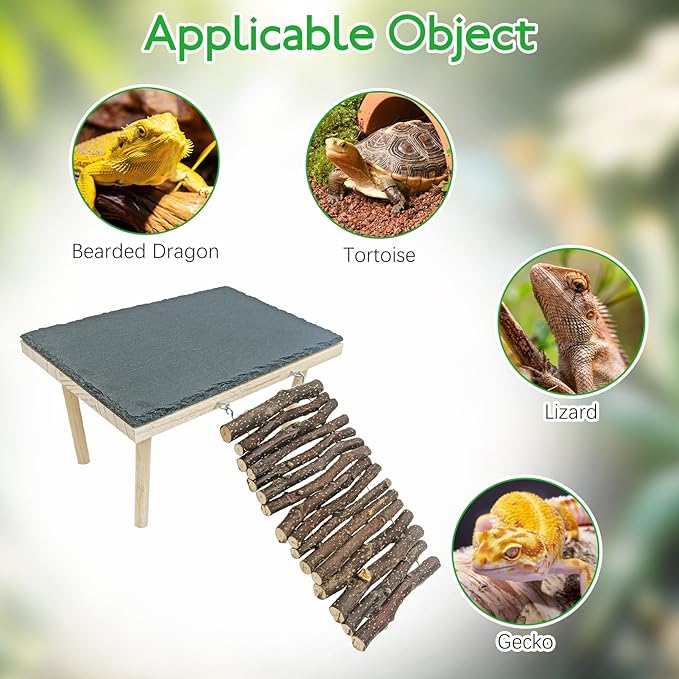 BNOSDM Basking Rock Platform with Climbing Ramp Reptiles Hideout Bearded Dragon Hide Cave Reptile Tank Accessories Suit for Tortoise, Lizard, Toad, Gecko (Large)