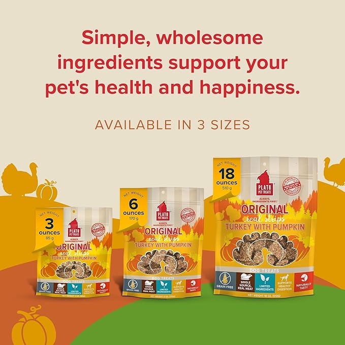 Plato Original Real Strips Turkey & Pumpkin Recipe 6oz, Natural (850002221411)