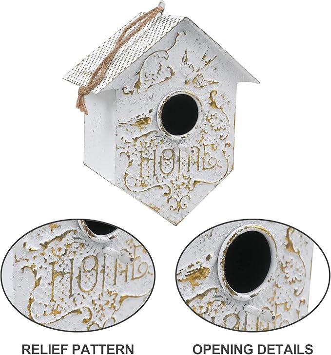 Vintage Metal Birdhouses for Outdoor, Retro Blue Bird House for Garden, Wild Bird Nesting, Decorative Bird Houses for Hummingbird Bluebird Wren Chickadee Sparrow Bird Nest Box