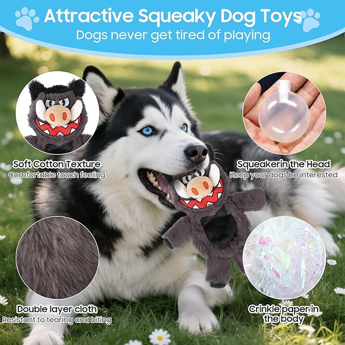 Bzonsmart Dog Squeaky Toys, 5 PCS Crinkle Plush Dog Toys, Dog Toys Value Bundle for Small,Medium,and Large Dogs, Dog Chew Toys to Keep Them Busy
