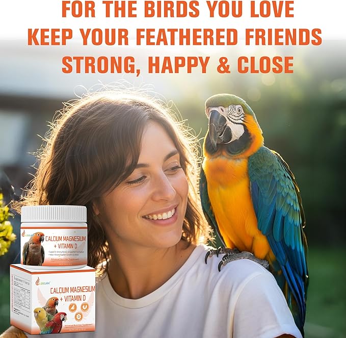 Calcium for Birds with Magnesium & Vitamins D3–Vet-Developed Formula for Parrots, Supports Strong Bones, Eggshell Health,Feather Growth,Muscle & Nerve Function,Dissolves Tasteless in Water,80 Servings