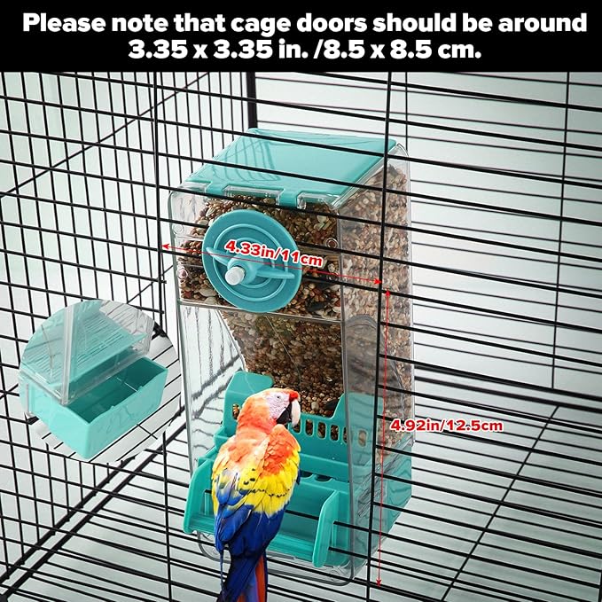 Bird Feeder No Mess 2PCS Automatic Clear Bird Seed Food Container Acrylic Parrot Feeder Dispenser Cage Accessories for Parakeet Budgies Cockatoo Canary Love Bird (Blue)