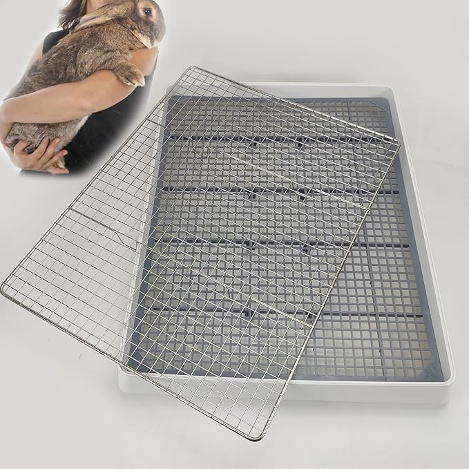 Oncpcare Extra Large Rabbit Litter Box with Grid 22x18in Bunny Litter Tray for Cage XL Potty Training Pan for Adult Rabbit Flemish Giant Rabbits