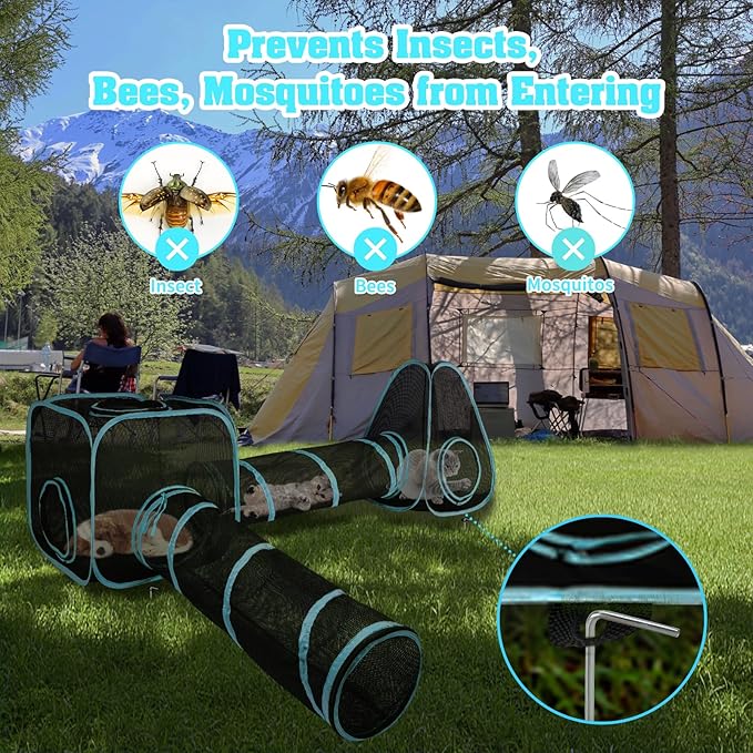 BWOGUE Outdoor Cat Enclosures for Indoor Cats, 4 in 1 Outdoor Cat Tent with Tunnel Portable Pop Up Visual Mesh Cat Outside Playhouse for Cats Puppy Small Animals, Total Length 9.45FT