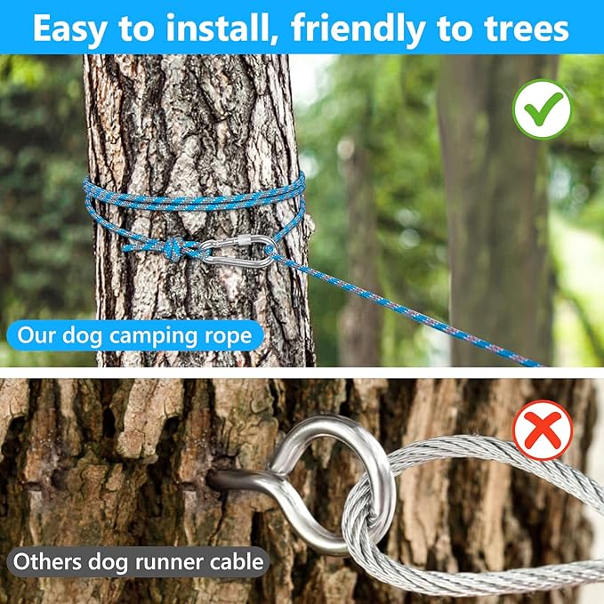 Tresbro Dog Tie Out Cable for Camping, 50ft/75ft/100ft Trolley System for Dogs up to 300lbs, Portable Lightweight Dog Runner Lead for Yard, Reflective Camping Leash for Courtyard, Park, Outside