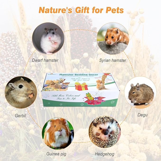 Natural Hamster Bedding, Hamster Herbs Flowers for Hamster Cage Enclosure Habitat Decor Hamster Sprays for Dwarf Syrian Guinea Hamsters Gerbil Degus or Other Small Animals(Flower Grain Version)