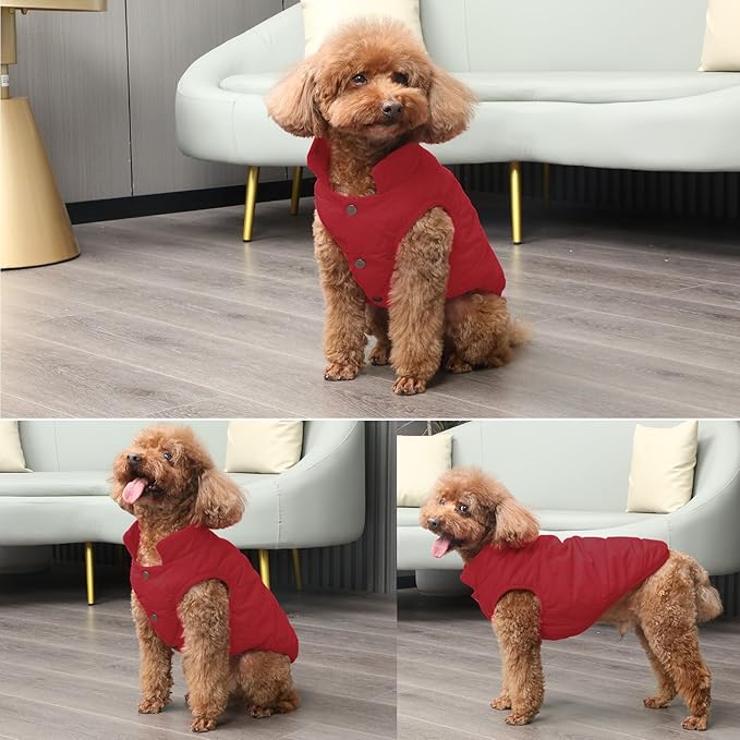 2 Layers Fleece Lined Warm Dog Jacket for Winter Cold Weather,Soft Windproof Large Dog Coat,Red XXXL