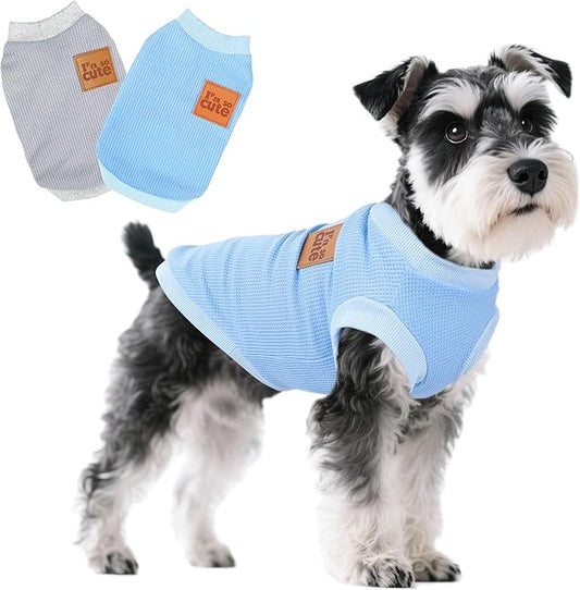 2 Pack Dog Shirt Vest Dog Clothes for Small Dogs Summer Waffle Puppy T-Shirts Soft Sleeveless Pet Clothes Lightweight Medium Large Doggy Outfit Cat Clothing (Blue+Grey, X-Small)