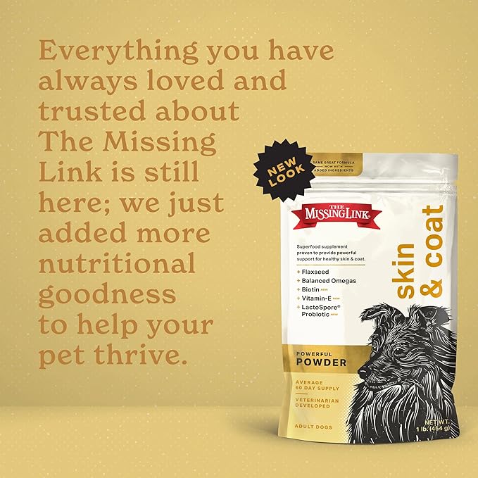 The Missing Link Original All Natural Superfood Dog Supplement- Balanced Omega 3 & 6 to support Healthy Skin & Coat – Skin & Coat Formula – 1 lb.