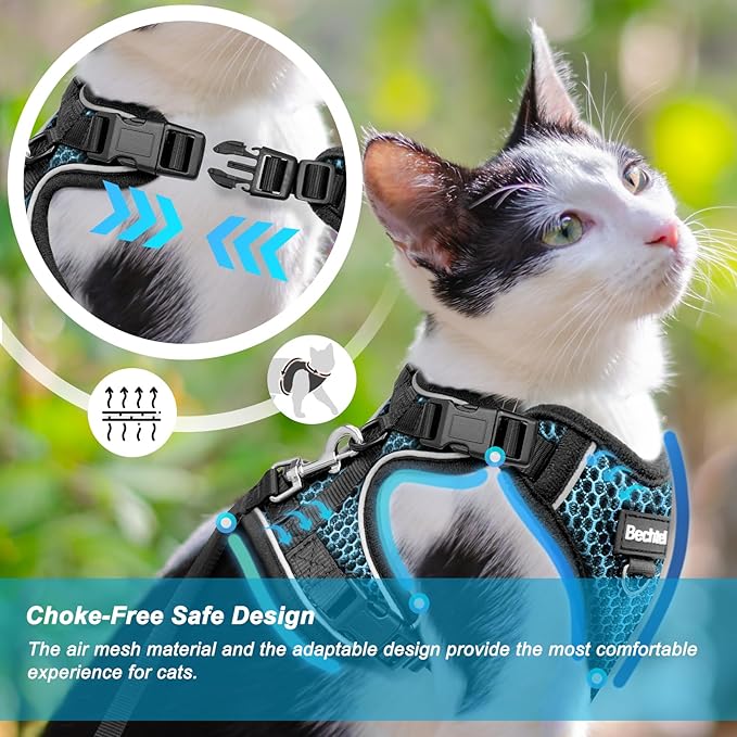Cat Harness and Leash for Walking Escape Proof Soft Adjustable Cat Leash Breathable Honeycomb Structure Comfortable Vest Easy to Wear Kitten Harness for Outdoor Travel, Honeycomb Blue, XXS