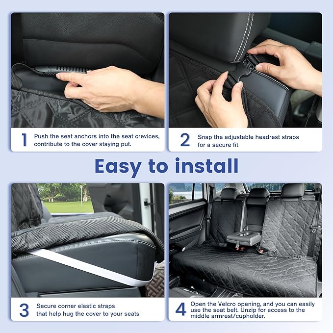 Back Seat Cover 60/40 Split Bench for Cars,Trucks,SUVs - Waterproof Easy Cleanup Car Seat Protector Great for Messy Kids and Drooling Pet Dogs(Black)