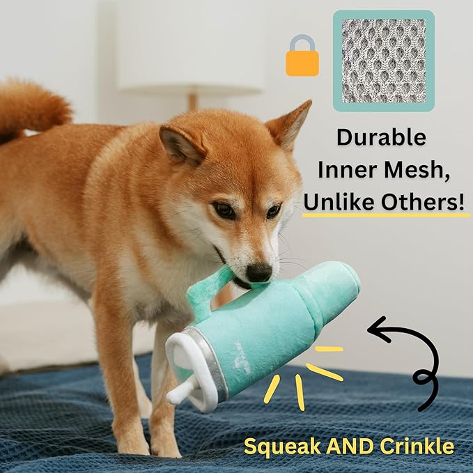 Tumbler Cup Funny Dog Toy - Parody Plush Squeaky Crinkle Dog Toy (Seafoam Green)
