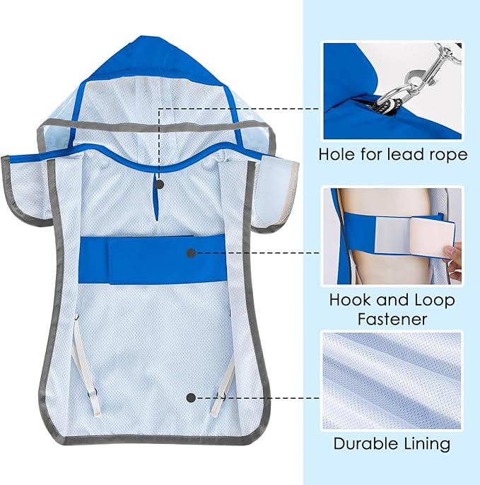 Lukovee Dog Raincoat, Adjustable Dog Rain Jacket with Clear Hooded Double Layer for Large Medium Small Dogs Puppies, Waterproof Rain Coat Poncho with Reflective Storage Pocket & Rim (Blue, XXXL)