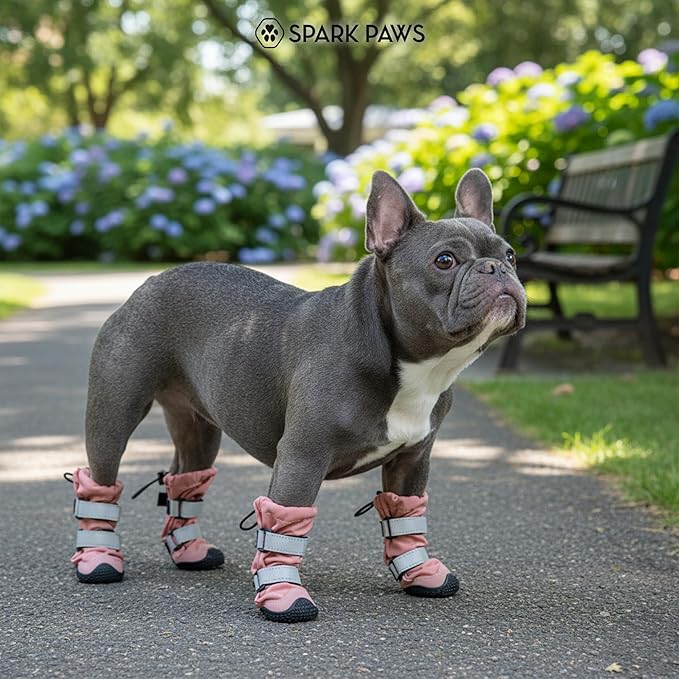 Spark Paws Dog Shoes, Waterproof Dog Boots for Medium to Large Dogs, Non Slip, Breathable Dog Booties and Paw Protectors - 4PCS Doggie Hiking Boots with Reflective Straps - Pink - Size 7