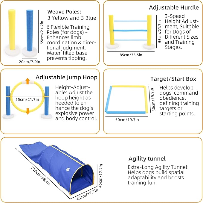 Pet Agility Training Equipment Set with Stable Tunnel,Dog Interactive Obstacle Jump Ring Kit for Indoor