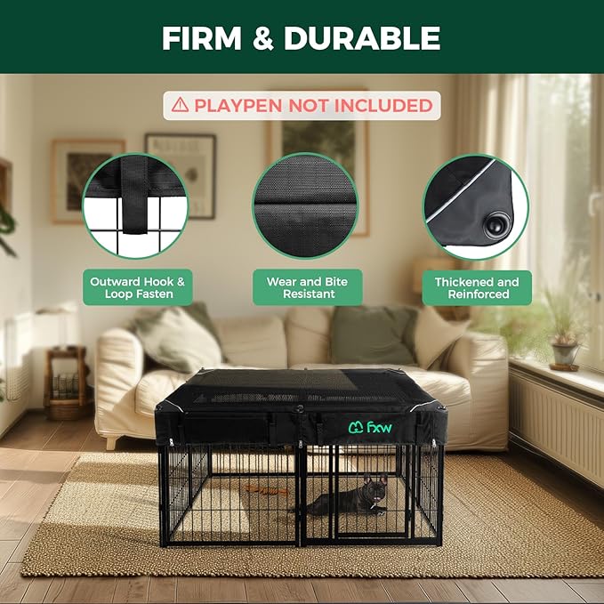 (Not Suitable for Other Brands) FXW Exclusive Mesh Top Cover, Only Fits FXW Rollick/Homeplus 22.8" W x 24" H 8-Panel Playpen (Playpen not Included), Square│Patent Pending