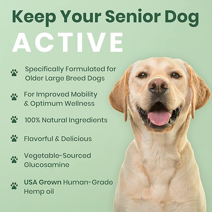 Vet Naturals Hemp & HIPS - Dog Joint Supplement Large Breed - Senior Dog Supplements - Glucosamine and Chondroitin Supplement for Large Dog - MSM & USA Grown Hemp Oil (60ct-Rotisserie Chicken)