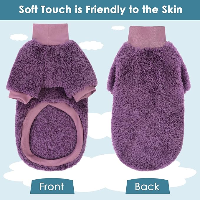 SUNFURA Sphynx Cat Sweater, Hairless Cats Turtleneck Pullover Kitten Sweaters for Cats Only, Warm and Soft Cat Pajamas Shirt with Sleeves Pet Winter Clothes Fleece Jumpsuit for Puppy, Purple S