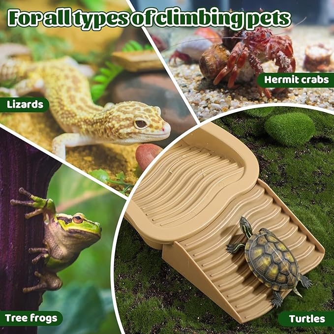 Large Reptile Water Bowl with Ramp, Thickened Non-Slip Feeding Dish & Bathing Pool for Turtle, Snake, Gecko, Bearded Dragons, Lizard Habitat Accessories