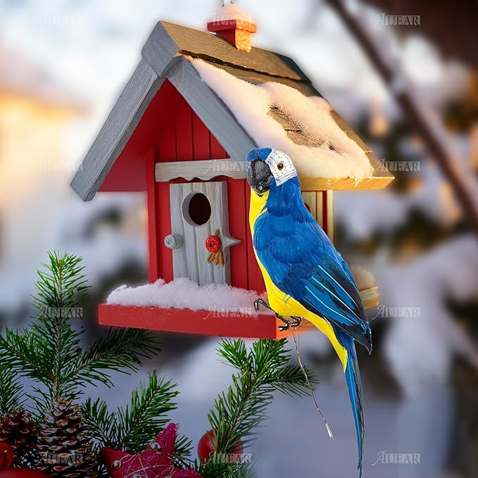 AUEAR, 17.7 Inch Blue Artificial Birds Realistic Big Parrot with Lifelike Feathered Decor Ornament Model for Decoration Craft
