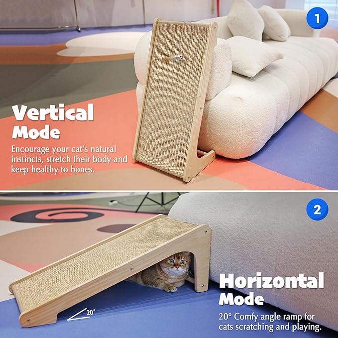 PETKARAY Cat Scratcher, Sisal Cat Scratching Ramp, L Shape Scratch Pad for Indoor Kitty, 27" Wall Furniture Protector with Mouse Toy