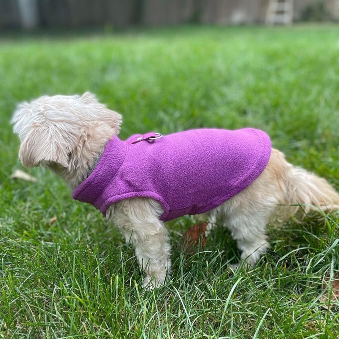 JACKO & CO - Fleece Vest Sweater with Leash Ring - Soft Lightweight Breathable for Puppies Small Medium Dogs, Kitten, Cats, Chihuahua - Warm for Fall/Autumn/Winter (Purple, Medium 6-10lbs)