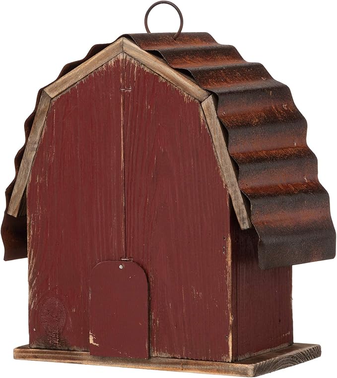 Glitzhome 10.25" H Hanging Birdhouse Rustic Wooden Barn Garden Bird House for Outdoor