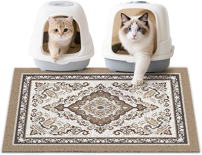 Unicorn Catcher Cat Litter Mat 33" x 22" Non-Slip Litter Box Mat Washable Litter Catcher Mat for Litter Box Indoor Food Mat Supplies Essentials, Brown