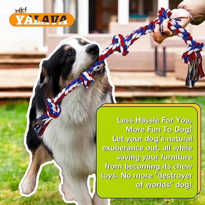 YALAVA 3 Feet 5 Knots Dog Rope Toy for Aggressive Chewers, Heavy Duty Large Chew Toys for Teeth Cleaning, Cotton Rope Dog Tug Toy