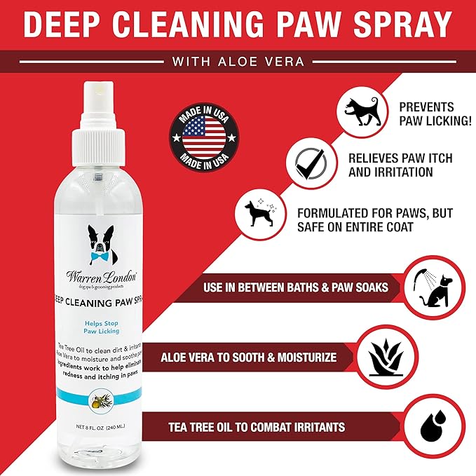 Warren London Deep Cleaning Paw Soak & Spray Combo | Soothes Itchy Paws with Seaweed, Tea Tree Oil & Aloe Vera | Anti-Lick Treatment | 12 Tablets + Deep Clean Paw Spray | Groomer-Approved Relief