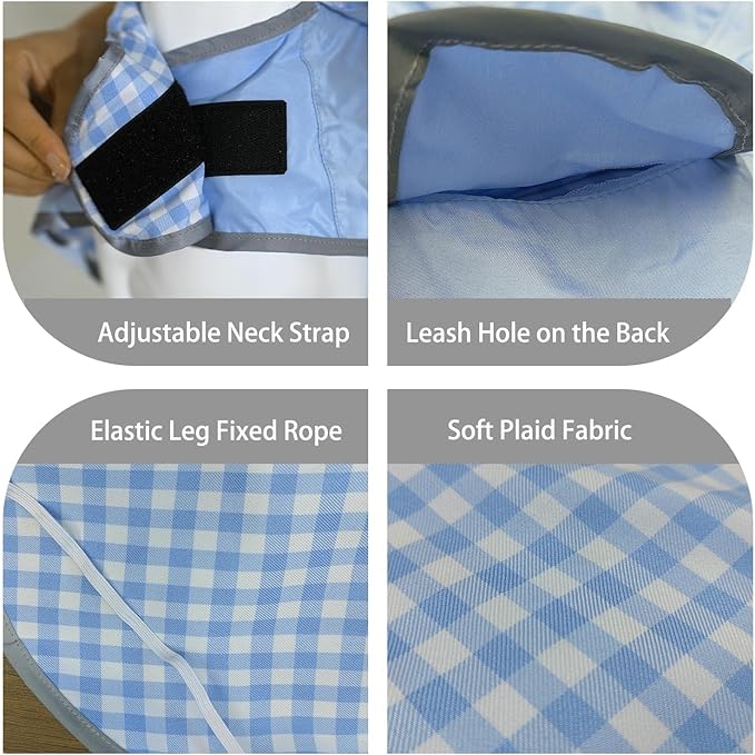 MAMORE Dog Raincoat Reversible,Waterproof Dog Rain Coat Hooded Slicker Poncho with Reflective Strip, Plaid Double Layer Rain Jacket for Small Medium Large Dogs (Light Blue, XX-Large)