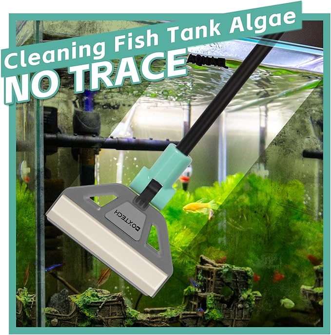UPETTOOLS Algae Scraper for Glass Aquariums, 2 in 1 Adjustable Algae Scraper with 5 Stainless Steel Blades and Cleaning Brush, Aquarium Glass Cleaning Tools for 20-40 Gallon Fish Tank