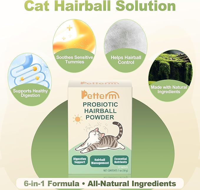 Hairball Remedy Treats Cat Furball Treatment Powder for Cats Natural Hairball Control Supplement with Slippery Elm Marshmallow Root Psyllium Husk 6 Billion Probiotics Digestive Support