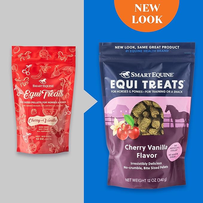 Uckele SmartEquine Equi Treats | Made with Timothy Grass & Sunflower Meal | High-Fiber Horse Treats | Low ESC & Starch | Bite-Sized | No Added Sugar | Cookies for Horses | 4 LB (4 LB, Cherry Vanilla)