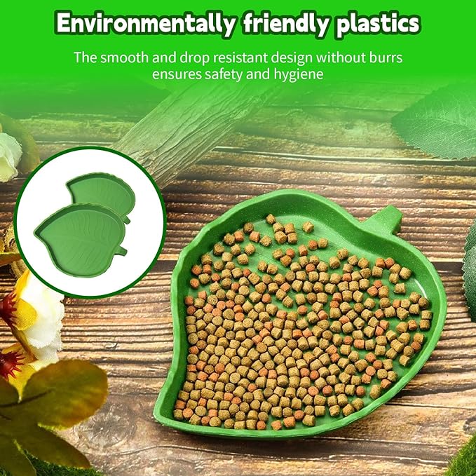 4pcs Leaf Reptile Food Water Bowl,Bowls Turtle Feeding Dishes,Tortoise Habitat Accessories Food and Water Feeder,for Tortoises, Lizards, Geckos and Other Reptiles 2 Sizes