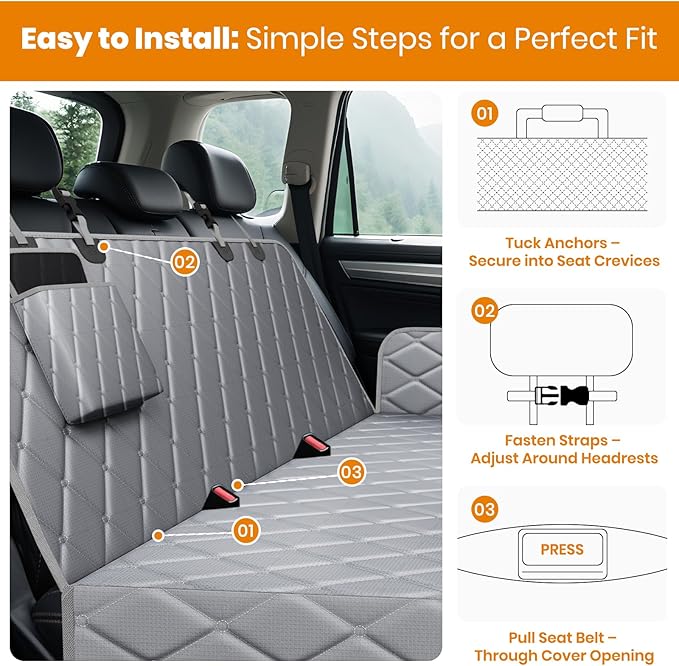 Dog Car Seat Cover for Back Seat 100% Waterproof, Long-Lasting and Soft Nonslip Backseat Dog Cover for Cars, SUVs and Trucks (Grey, Standard (54" W x 59" L))