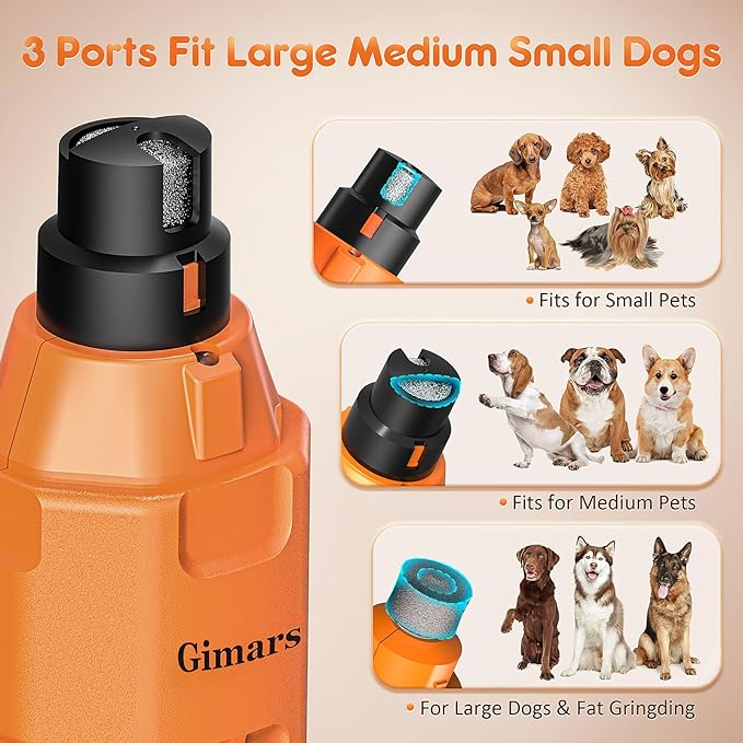 Gimars Upgrade Super Quiet Adjustable 6 Speed Powerful 12000rpm Allow All Controll Dog Nail Grinder 45 db Dual LED Light Pet Nail Grinder USB Rechargeable 3 Ports Nail File for Large Medium Small Dog