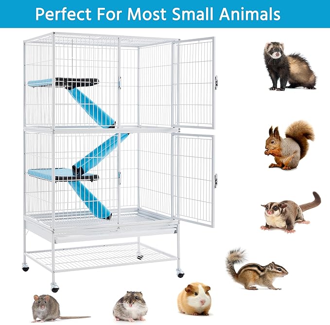 Yaheetech Rolling 2-Story Ferret Cage Small Animal Cage for Chinchilla Adult Rats Metal Critter Nation Cage w/ 2 Removable Ramps/Platforms White