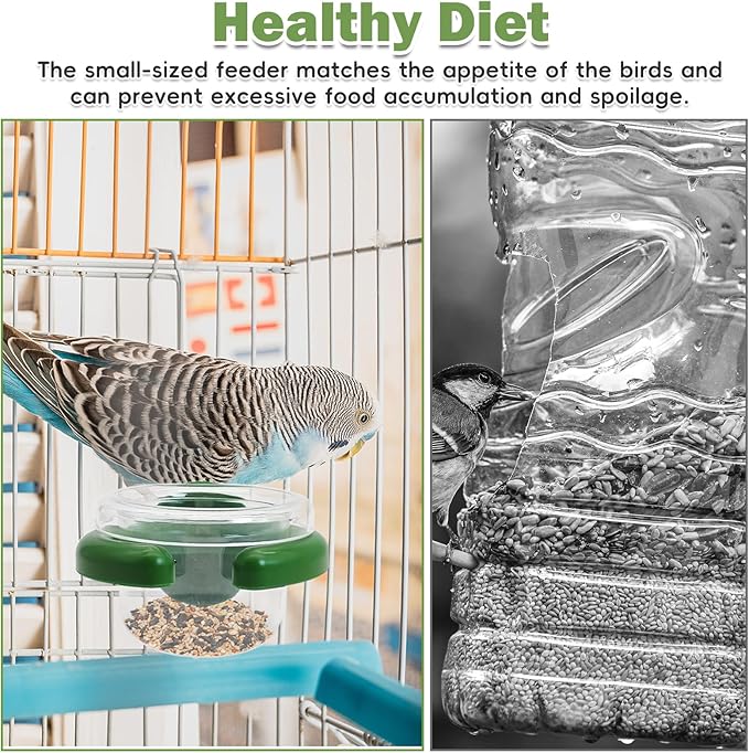 PINVNBY 4 PCS Bird Bowls for Cage with Clamp,Transparency Birds Cage Feeders Easy to Install Parakeet Feeder Small-Sized Detachable Bird Bowl for Finches Lovebirds and Long-Tailed Parrots (Green)