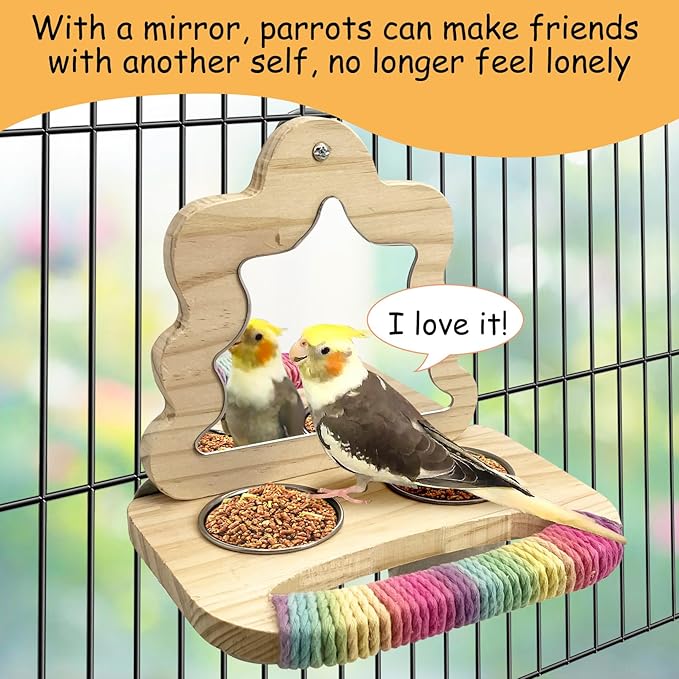 Tfwadmx Bird Parrot Wooden Feeding Cups Small Bird Feeding Dish Cups Stainless Steel Birds Bowls Food Water Bowls with Food Holder for Cockatiel Lovebirds Parakeet Macaw Finches
