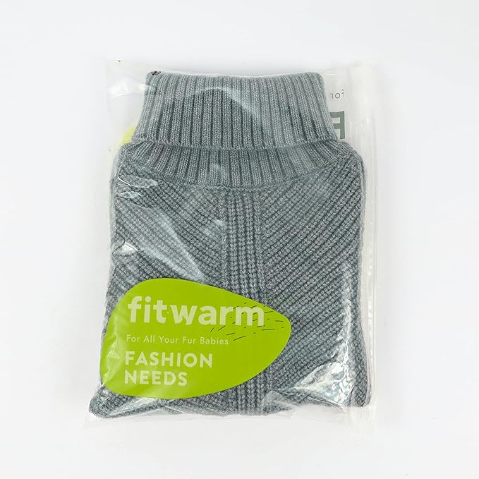 Fitwarm Dog Turtleneck Sweater, Thermal Knitted Pet Coat, Dog Winter Clothes for Small Dogs, Cat Apparel, Heather Grey, Large