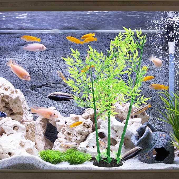 Artificial Aquarium Bamboo Plant: 19.6X4.3X2.5in Fish Tank Aquatic Landscape for Home Decoration