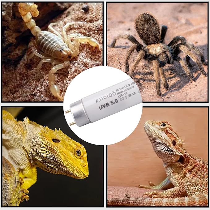 Aiicioo T8 UVB Reptile Light - 5.0 18 inch 15 watt Reptile Fluorescent Light Bearded Dragon Desert UVB Bulb for Reptile Turtles Chameleon Tortoises Lizard