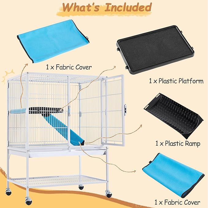 Yaheetech Small Animal Cage, Metal Pet Cage with Removable Tray/Ladder/Wheels, Ferret Cage, Chinchilla Cage, Sugar Glider Cage, White