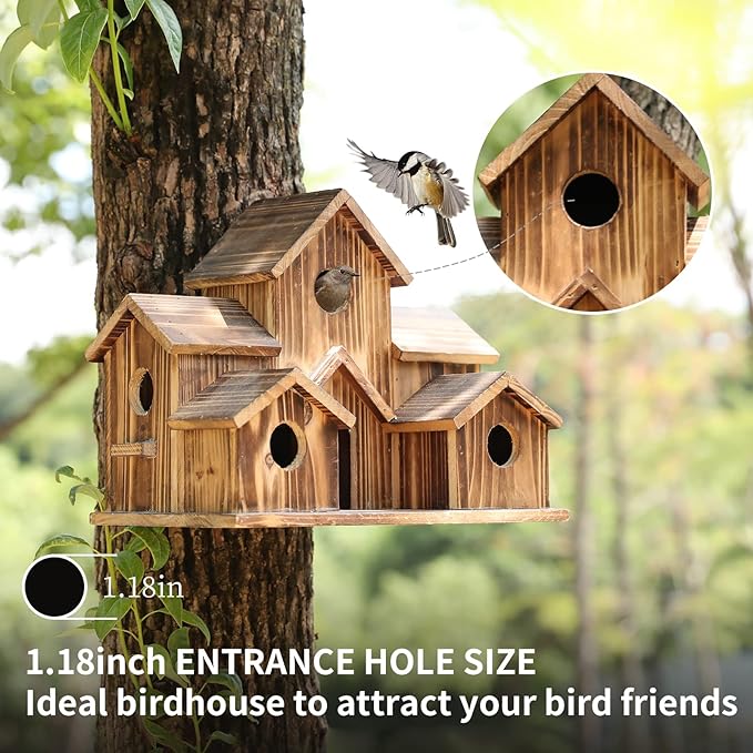 Handmade Hummingbird House - Large Bird House for Garden/Courtyard/Backyard Decor - Room for 6 Bird Families