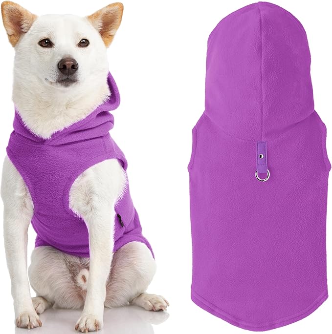 Gooby Fleece Vest Hoodie Dog Sweater - Purple, Small - Warm Pullover Dog Hoodie with O-Ring Leash for Small to Medium Dogs