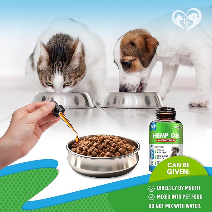 Cat & Dog Hemp Oil Drops with Multivitamin - Pet Calming Anti Anxiety & Hip and Joint Pain Aid and Anti Stress Support - Natural Liquid Supplement (2 oz)